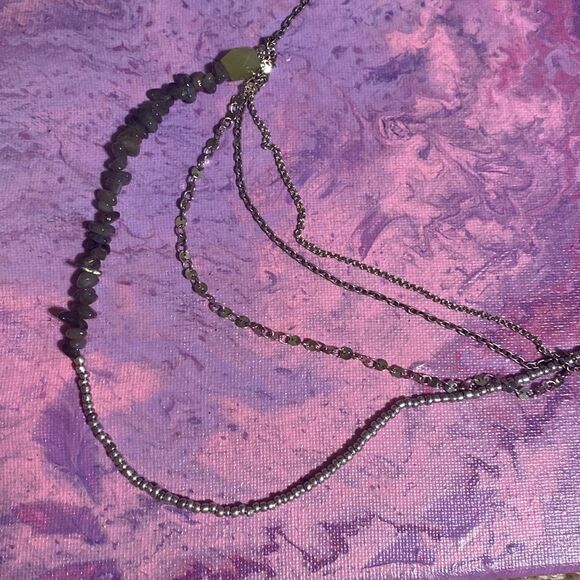 American Eagle Outfitters Multi Layered Chain Metal Bead and Stone Necklace - Picture 2 of 6